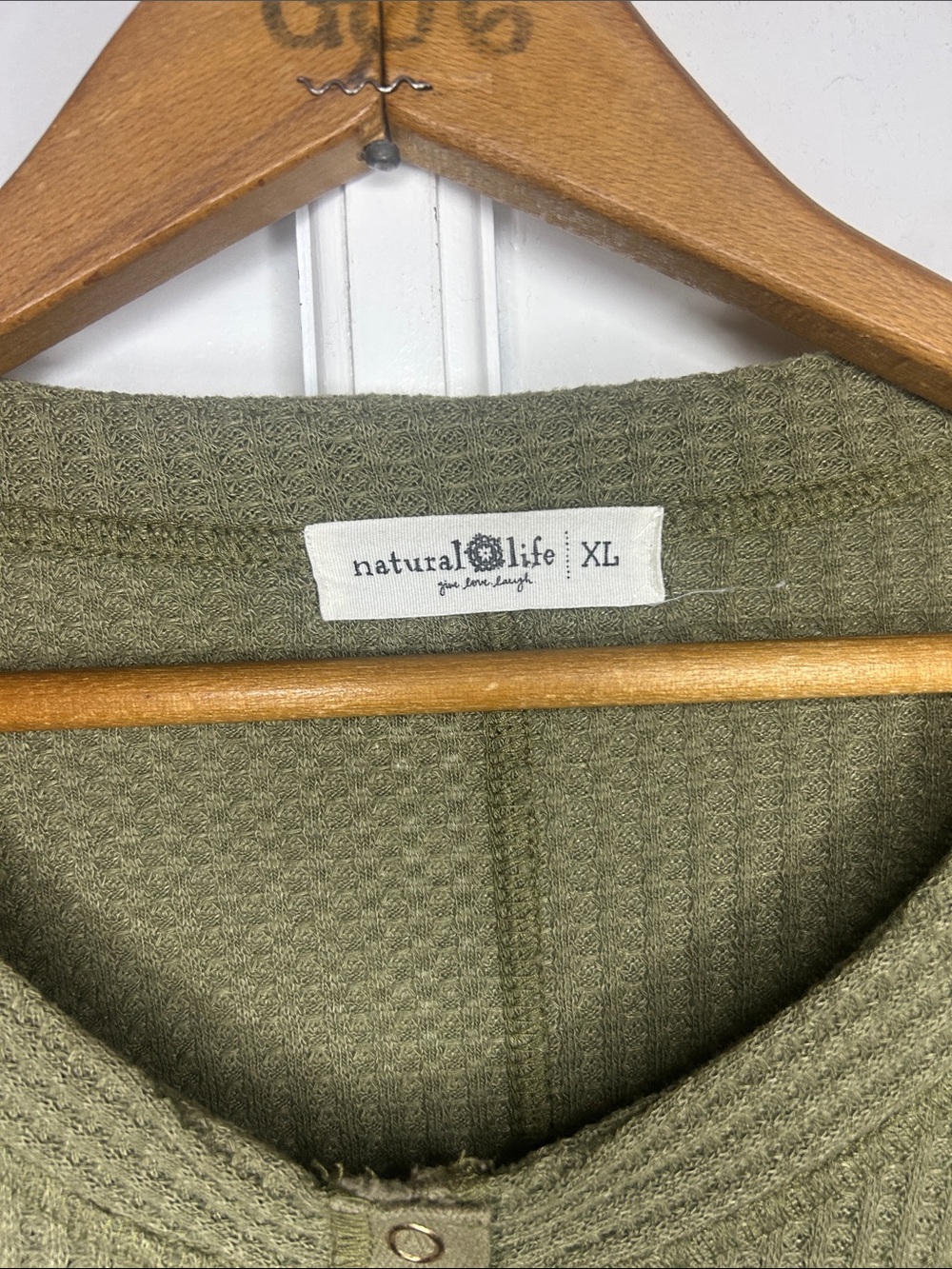 Natural Life Olive Green Waffle Knit Henley Top - Picture 3 of 7